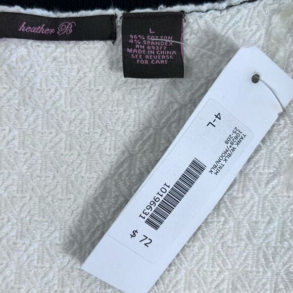 NEW Heather B Moon White / Black Trim Square Neck Knit Tank - Picture 5 of 11